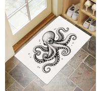 Pieuvre Rétro Paillasson Interieur Entree 45 X 75 Cm, Animaux Marins Tapis D'Entrée Antidérapant, Tapis De Sol Absorbantes Blanc pour Chien, Porte, Couloir
