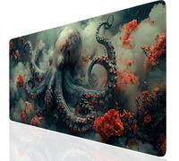 Pieuvre Tapis de Souris Gaming XXL 600x300x3mm, Rouge Grand Tapis de Souris Lavable à Bords Cousus, Etendu Mouse Pad Base en Caoutchouc Antidérapante, pour Le Bureau et la Maison Claviers FR-9142