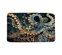 Pieuvres Marines Or, Animaux Marins, Pieuvres, Kraken des Mers, Tentacule, Corail, Vie Marine Vintage Tapis De Douche Absorbant Paillasson Intérieur Antidérapant Tapis De Bain pour Porte 40X60Cm