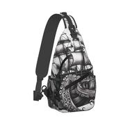 Pieuvres Noires Et Blanches Et Navire Unisexe Sling Bag Léger Sac À Bandoulière avec Poches Multiples Sac De Poitrine pour Camping Sport Randonnée Excursion