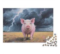 Pig in Stormy Sky 100% Recycled Cardboard Thunderstorm Pink Pig 1000Pc Jigsaw Puzzles Adults Unique Classic Educational Games 52x38cm/1000pcs