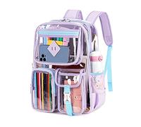 PIG PIG GIRL Sac à dos transparent pour l'école, sac à dos transparent en PVC robuste pour filles, approuvé par le stade, 6-violet et bleu, Large(16inch), Classique