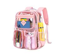 PIG PIG GIRL Sac à dos transparent pour l'école, sac à dos transparent en PVC robuste pour filles, approuvé par le stade, 3-Rose, Large(16inch), Classique
