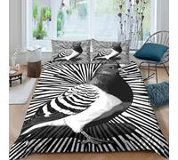 Pigeon Art Ensemble De Literie 3 pièces Imprimé en 3D Hypoallergique Noir Blanc Graphic Style Parure de Lit avec 2 x Taies d'oreiller Confortable for Décoration de Chambre Single（140x200cm）