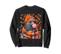 Pigeon avec Lunettes de Soleil Feuilles d'automne et Chewing-Gum Oiseau d'automne Sweatshirt