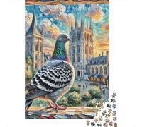 Pigeon Cathédrale Gothique Puzzle 1000 Pièces Papier pour Adultes Scène du Soir Puzzle en Famille Relaxation Concentration 52x38cm/1000pcs