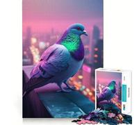 Pigeon dans Neon City Puzzle de 1000 pièces pour Adolescents Jeu de logique et de Stimulation sensorielle Simple et Amusant Bords Lisses Cadeau élégant (38x26cm)