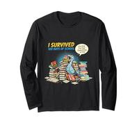 Pigeon drôle avec Inscription « I Survived 100 Days of School » pour Enseignant du 100e Jour Manche Longue