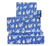 Pigeon Papier Cadeau - 6 Feuilles Of Bleu Oiseaux With Cupcakes Et Stars Anniversaire Wraps Pour Oiseau Lovers, Kids, Adultes Noël, Action De Grâce, Mariage, Baptême Recyclable
