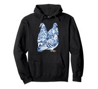 Pigeons Floraux avec Fleurs Delft Art Chinoiserie Bleu Toile Sweat à Capuche