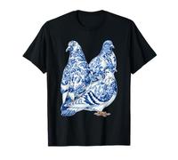 Pigeons Floraux avec Fleurs Delft Art Chinoiserie Bleu Toile T-Shirt