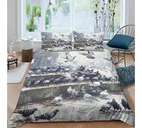 Pigeons in city Ensemble De Literie Léger résistante 3 Pièces 3D Effet Urban street scène de style Housse de Couette avec 2 Taies d'oreiller Hypoallergique for Chambre Adulte Super king（260x220cm）