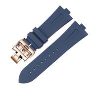 PIGLOLKINY Bracelet de montre en caoutchouc Silicone for Vacheron Constantin outre-mer VC 47450 49020 bracelet 25MM-8MM for hommes(Blue-rose gold-B)