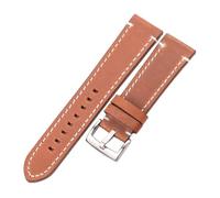 PIGLOLKINY Bracelet de montre en cuir vache, cire d'huile, 18/20/22/24mm, for Huawei, For Amazfit, For Samsung, For Galaxy Watch 4(Yellow Silver Buckle,24mm)