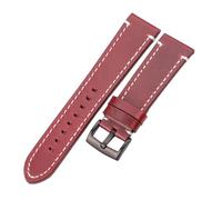 PIGLOLKINY Bracelet de montre en cuir vache, cire d'huile, 18/20/22/24mm, for Huawei, For Amazfit, For Samsung, For Galaxy Watch 4(Red Black Buckle,20mm)