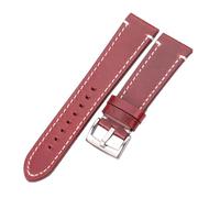 PIGLOLKINY Bracelet de montre en cuir vache, cire d'huile, 18/20/22/24mm, for Huawei, For Amazfit, For Samsung, For Galaxy Watch 4(Red Silver Buckle,20mm)