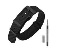 PIGLOLKINY Bracelet de montre Sport en Nylon tissé, une pièce, 18mm, 19mm, 24mm, bracelets militaires imperméables for boucle argent/noir(Black-Black,19mm)