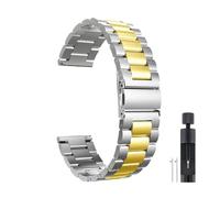 PIGLOLKINY Bracelet en acier inoxydable 20/22mm, for montre métal For Amazfit GTS/4/2/2e/3/GTS2 Mini/GTR 47mm/GTR 4 3 2 Pro(Silver gold,20MM)