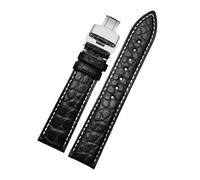 PIGLOLKINY Bracelet en cuir Crocodile adapté for Longines for Omega for Rossini for citoyen for Tissot chaîne de montre classe papillon(Black Yellow,20mm-width)