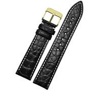 PIGLOLKINY Bracelet en cuir Crocodile adapté for Longines for Omega for Rossini for citoyen for Tissot chaîne de montre classe papillon(Silver Yellow,17mm-width)