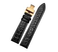 PIGLOLKINY Bracelet en cuir Crocodile adapté for Longines for Omega for Rossini for citoyen for Tissot chaîne de montre classe papillon(Coal Black,16mm-width)