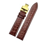 PIGLOLKINY Bracelet en cuir Crocodile adapté for Longines for Omega for Rossini for citoyen for Tissot chaîne de montre classe papillon(BLACK WHITE,14mm-width)