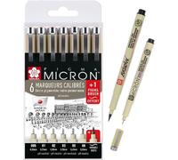 Pigma Micron- Manga Set. Noir 7 Toutes Les Plumes . 005,01,02,03,05,08, Brush .Made In Japan
