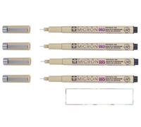 PIGMA MICRON Sakura 003,003,005,005 Pochette de 4 pcs noirs et 1 carte