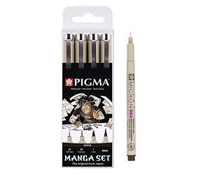 PIGMA MICRON Sakura 01.05.1mm.brush .Pochette de 4 feutres sepia + 003