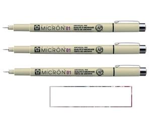 Pigma MICRON Sakura 01 Noir. 3PCS et 1 carte