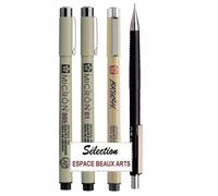 PIGMA MICRON Sakura Manga Set, 005, 01, BRUSH, Crayon mécanique 125-0,5 mm - Noir, Pochette de 4 pcs noirs