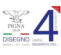 Pigna, 4-corner drawing pad PignaQuattro, 24x33 cm. format, 20 feuilles 220 g/m², Parfait pour le dessin et l'esquisse, Papier carré lisse, Pack 1 pc.