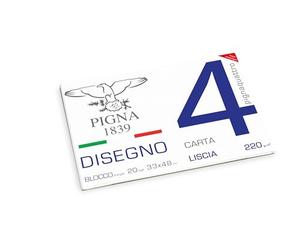 Pigna, 4-corner drawing pad PignaQuattro, Format 33x48 cm, 20 feuilles 220 g/m², Parfait pour le dessin et l'esquisse, Papier lisse, Pack 1 pc, blanc