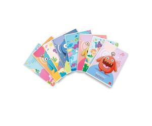 Pigna, Cahier Monster Galaxy, couverture en vernis brillant, A4, 21 x 29,7 cm, 42 feuilles 80 g/m², feuilles à rayures avec marges pour quatrième et cinquième élémentaires, couvertures assorties, lot