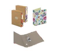Pigna, lot de 3 classeurs à levier, format 28,5 x 33,5 cm, dos de 8 cm, avec étui, NATURE FLOWERS, 3 motifs assortis