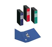 Pigna, lot de 3 classeurs à levier, format 28,5 x 33 cm, dos de 8 cm, avec étui, MONOCHROME, 3 couleurs assorties (bleu, rouge, vert)