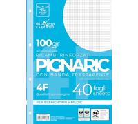 Pigna, Paquet de 40 4 trous, classement, bande latérale renforcée, feuilles avec trous renforcés, papier 100 g/m², feuilles A4, 21x29,7, 4F, carrés de 4 mm avec marge