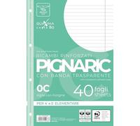 Pigna, paquet de 40 Pièces détachées avec 4 trous pour le classement, bande latérale renforcée, feuilles avec trous renforcés, format A4, 21x29,7, 0C, ligné avec marge