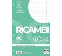 Pigna, Paquet de 40 Recharges avec 4 trous pour le classement, feuilles A4, 21x29,7, feuilles perforées sans renfort, 0C, lignées avec marge