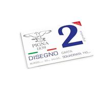 Pigna, PignaDue Cahier à dessin avec 4 coins, format 24x33 cm, 20 feuilles 110 g/m², parfait pour le dessin et l'esquisse, papier carré lisse, paquet 1 pc.