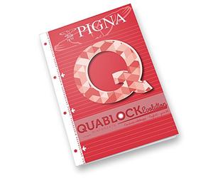 Pigna Quablock Evolutiom Bloc A4, papier 80 g/m², 4 trous avec bande renforcée, 1R à l'intérieur, ligné, idéal pour l'école et le bureau, recharge pour reliure à anneaux, 40 feuilles, 5 pièc.