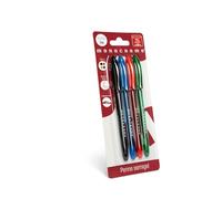 Pigna, stylo à encre semi-gel, ligne monochrome, écriture fluide, lot de 4 unités (noir, bleu, rouge, vert), design élégant, idéal pour l'école et le bureau