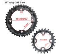 Pignon De Pédalier À Double Chaîne Pour Vtt,Pièces De Plaque Dentée,Plateau De Vélo,22t,24t,26t,28t,36t,38t,64bcd,104bcd - Type 38t Alloy-24t Steel