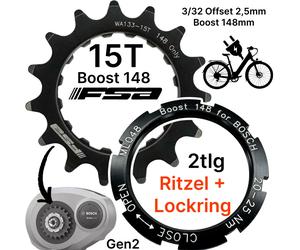 Pignon FSA 15T + Lockring E-Bike Boost Ebike Pour Bosch Active Line Gen.2