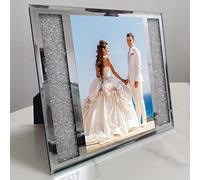 PIGPIGFLY Cadre Photo 13x18cm Argent en Verre, Cadres Photo Mariage, Cadre Photo Pailleté, Pour Photos de Bébé, Photos de Famille Et Photos de Mariage, Cadeau
