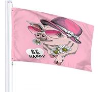 Pigs Flag 3x5 FT Cute Pig in Pink Sunglasses Woman's Hat Chamomile Flower Word Be Happy Outdoor Flags Large Welcome Yard Banners Home Garden Yard Lawn Decor