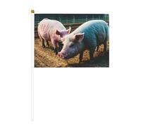 Pigs in Farm Mini drapeau à main blanc solide - Couleurs vives et résistant à la décoloration - Drapeaux à main avec lance