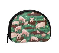 Pigs in Farm Mini porte-monnaie en forme de coquillage - Portefeuille compact zippé pour pièces de monnaie, clés et petits objets