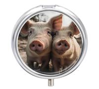 Pigs Together Pilulier rond mignon portable pour médicaments et vitamines Organiseur pour sac à main