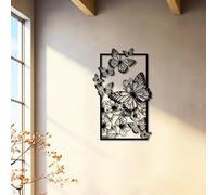 PIHEED Décoration Murale en métal Motif Papillon Chic - Fleur dans Un Cadre en métal Sculptures murales parfaites pour embellir Les Chambres à Coucher,50cm/19.8in